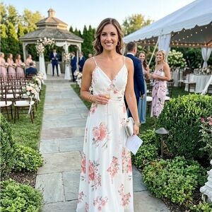 Lulu's White and Pink Floral Maxi Dress